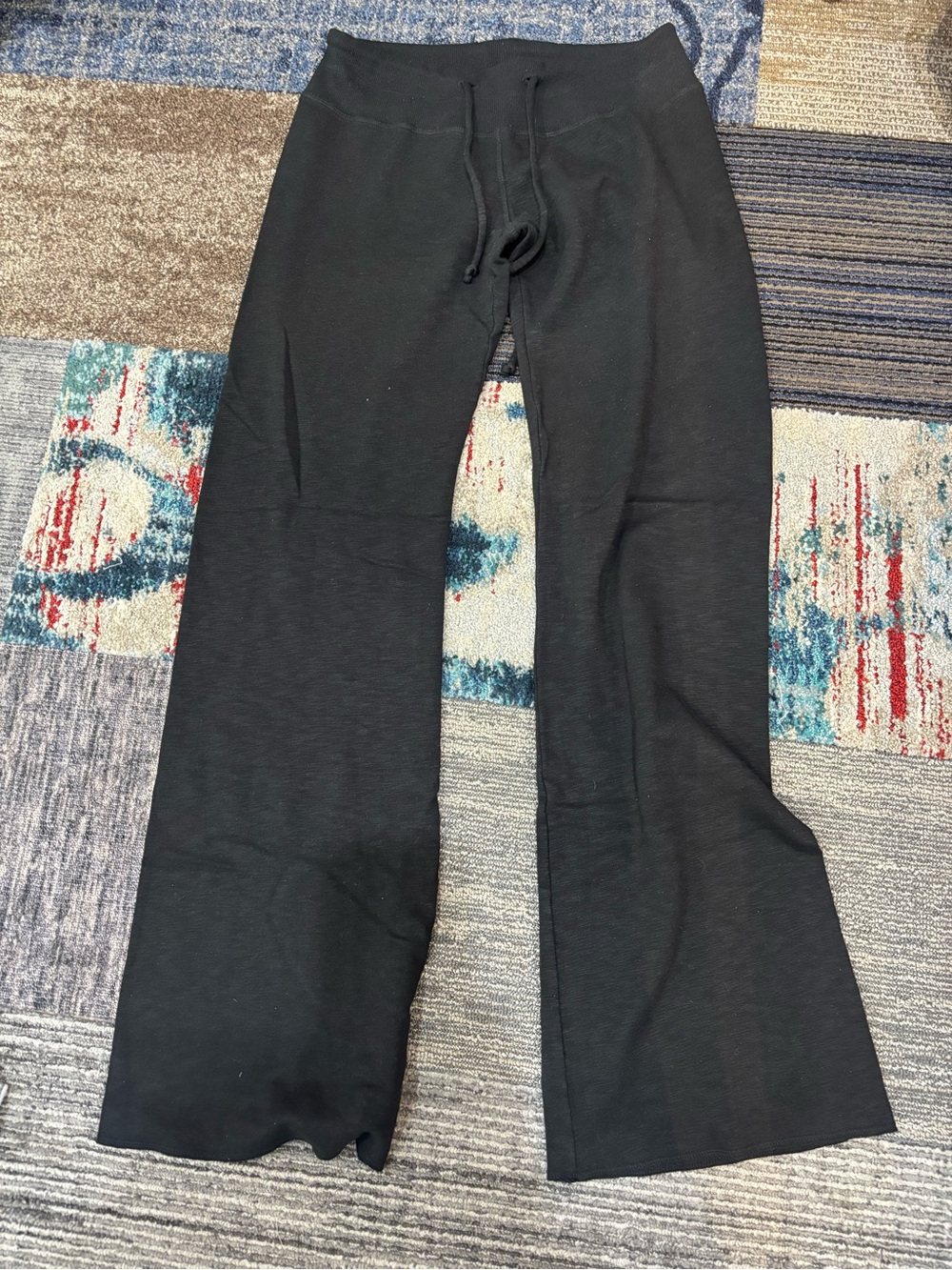 Crown Jewel - low Waist Slub Fleece Sweatpant - Black Wide Leg Drawstring Pants